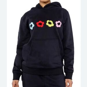BSR BY SAMII RYAN SMILEY X CAUTION SMILES BLACK FLORAL HOODIE SWEATSHIRT MEDIUM